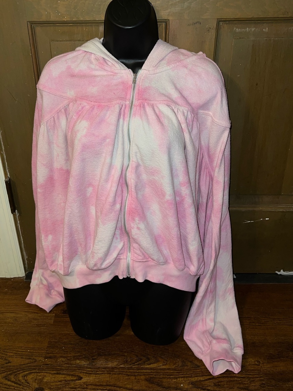 Aerie Pink Tie-Dye Soft Terry Cloth Zip Up  Oversized Slouchy Hood Jacket Size M
